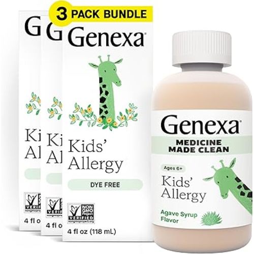 Genexa Kids Allergy Medicine | Clean Allergy Relief for Children | Diphenhydramine 4 fl oz | Treats Runny Nose, Sneezing & Itching | Vegan & Non-GMO | Organic Agave Syrup Flavor | Ages 6+