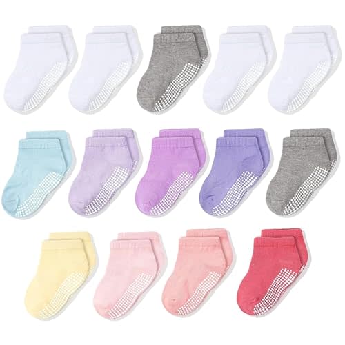 CozyWay Baby & Toddler Socks With Grippers Non Slip Low Cut Grip Socks for Girls and Boys Soft Comfy Cotton - 14 Pack