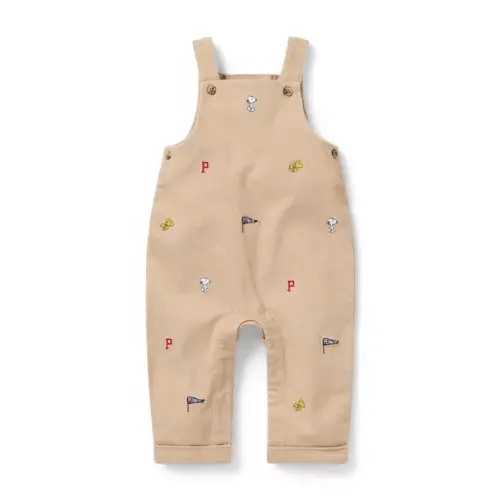 Baby Dark Khaki Peanuts Icons PEANUTS™ Embroidered Baby Overall by Janie and Jack