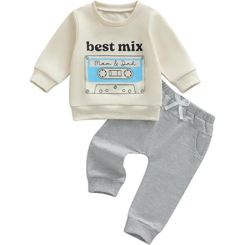 PUHHAPIEY Toddler Baby Boy Clothes 6 12 18 24 Months 2T 3T Outfits Mom and Dad Sweatshirt Pullovers Pants Set Fall Winter