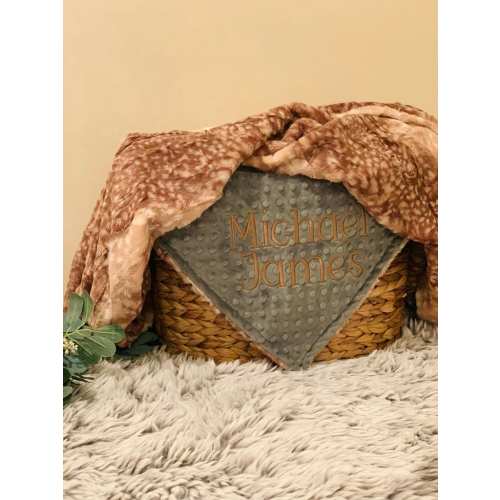 Woodland Fawn Print Minky Baby Blanket, Personalized Blanket
