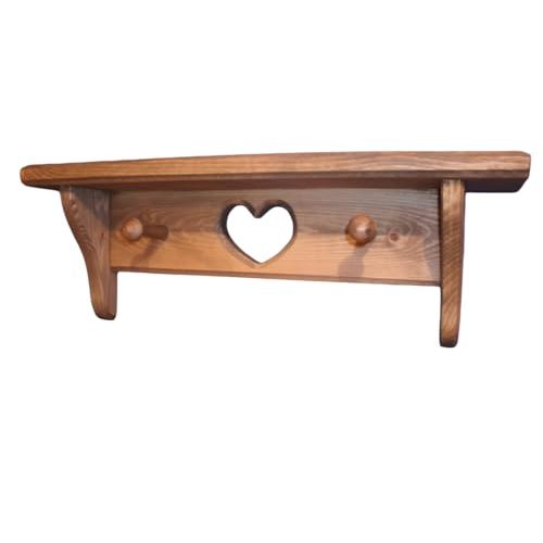 Wooden Shelves, 16" Wooden Shelf with Heart and pegs Stained Natural Walnut, Wood Shelves, Wooden Wall Shelves, Rustic Wooden Shelves