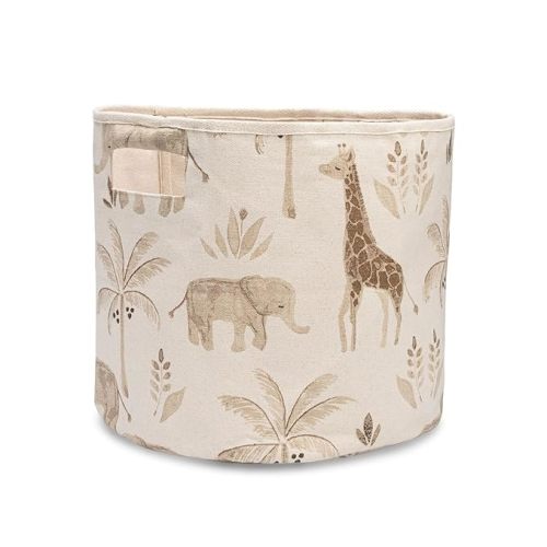 Crane Baby Safari Animal Nursery Storage Basket, Collapsible Fabric Toy Bin, Jungle Themed Organizer for Playroom, Gender Neutral Decor Safari Animal 13 x 12 Inches