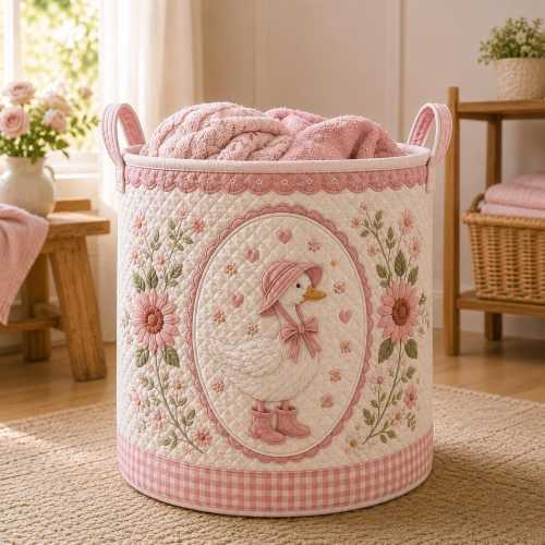 Silly Goose Quilted Laundry Bag, Sunflower Goose Hamper Basket, Cottagecore Laundry Organizer, Farmhouse Storage Bin SQLB60