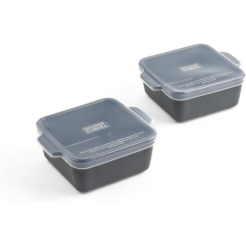 Souper Cubes Stoneware 2.0-5" x 5" Baking Dishes for Oven, Made in USA, Premium Mini Ceramic Baking Dishes with Silicone Covers for Individual Portions, Set of 2 - Charcoal