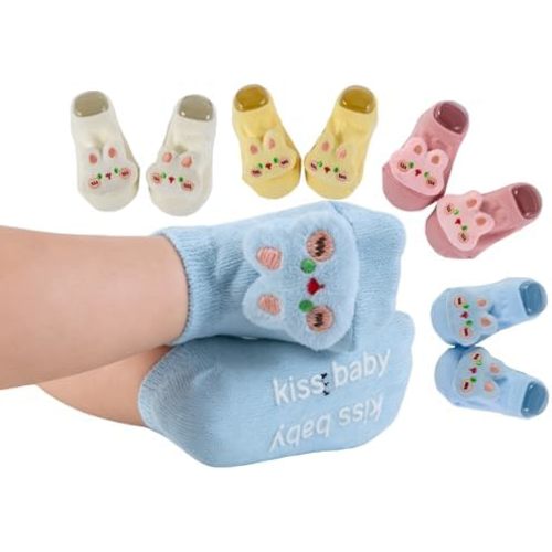 Baby Socks Non-Slip Grips for Babies Infant Girls Boys Cute Flower Bunny Bear Head Ankle Socks Newborn Toddler