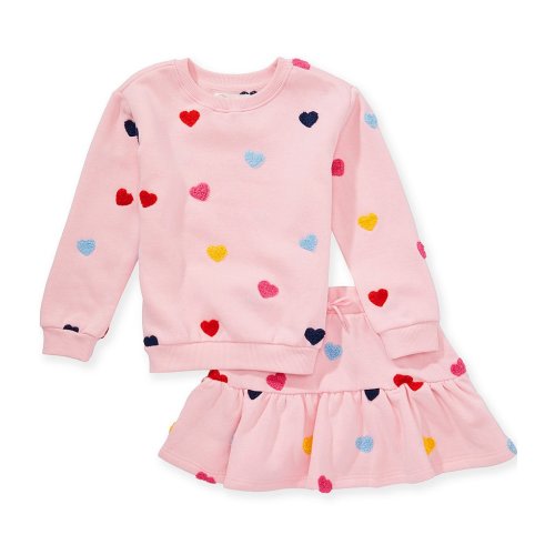 Adventurewear 360 Little Girls Multi Colored Heart Long Sleeve Top & Matching Skirt Set