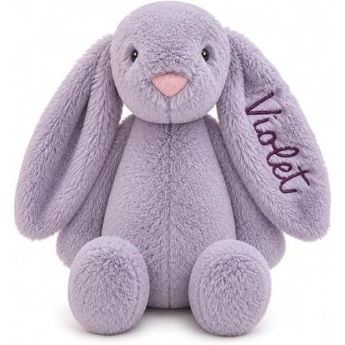 Personalized Embroidered Lavender Stuffed Bunny, Baby Girl Gifts, Baptism Gifts for Girls, Purple Bunny, Rabbit Toys, Custom Stuffed Animal, Stuffed Animals for Girls (Lavender Bunny)