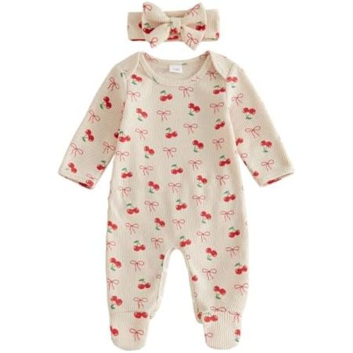 Kuriozud Newborn Baby Girl Clothes Ruffle Zipper Up Plaid Long Sleeve Footie Romper Onesie Headband Set Coming Home Outfit