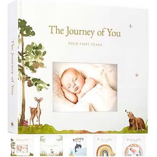 Woodland Baby Memory Book with Custom Photo Cover – Milestone Journal and Keepsake for First 5 Years – Gift for New Parents or Baby Showers