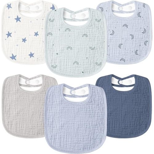 Susurration Muslin Baby Drool Bibs 6Pack Soft Square Adjustable Baby Bandana Bibs for Unisex Girls & Boys