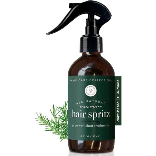 Rowe Casa Organics Natural Restorative Hair Spritz with Witch Hazel & Therapeutic Essential Oils, Hand-Crafted Hair Volumizer, Thickener, & Growth Booster, 8 Fl. Oz.