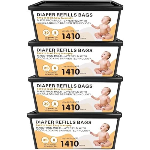 Diaper Pail Easy Roll Refill Bags, Compatible with Genie Easy Roll Signature and Platinum Pails, Each 30 Bags Holds Up to 1410 Newborn Diapers, 7-Layer Odor-Barrier Technology, 4 Pack (120 Bags)
