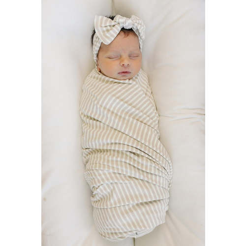 Taupe Stripe Ribbed Stretch Swaddle Blanket | Bamboo | Baby Essentials