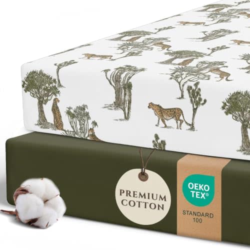 Pobi Baby Crib Sheets for Boys, Soft Cotton Blend, 2-Pack (Safari) | Fitted Crib Sheet, Standard Mattress 52x28, Toddler Mattress Sheets, Breathable, Snug, Newborn, Machine Wash, Nursery Bedding
