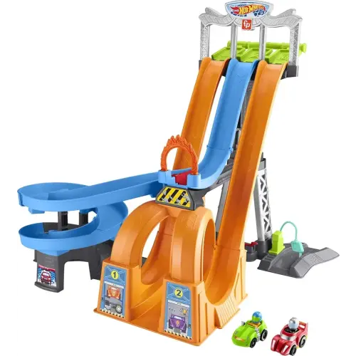Fisher-Price Little People Toddler Toy Hot Wheels Racing Loops Tower Race Track with Stunt Ramp & Sounds for Pretend Play Ages 18+ Months (Amazon Exclusive)