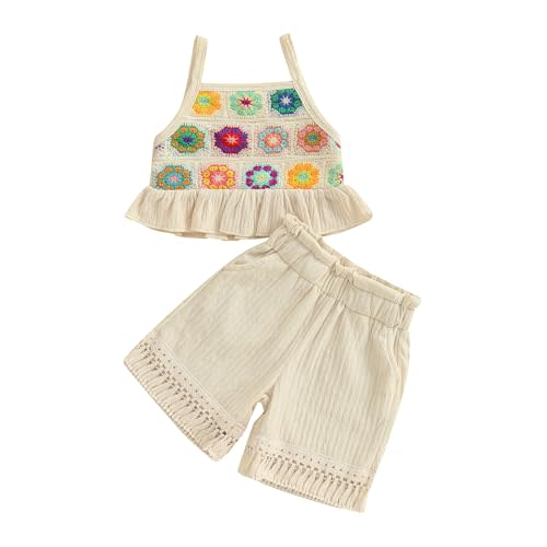 Partclots Baby Girl Outfits Crocheted Ruffled Camisole And Denim Shorts Set 6 12 18 24 Months 2 3 4 T