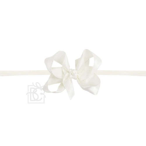 Medium Satin Bow on Baby Headband - Antique White