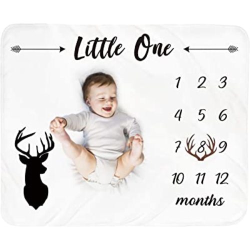 Baby Monthly Milestone Blanket Boy - Newborn Month Blanket Unisex Neutral Personalized Shower Gift Deer Antlers Nursery Decor Photography Background Prop with Frame Large 51''x40''