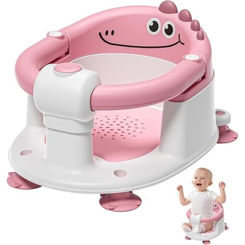 TPN Baby Bath Seat for Babies 6 Months & Up, Non-Slip Toddler Bath Seat with 5 PCS Waterproof Emoji Stickers, Portable Infant Bath Seat for Baby(Pink)
