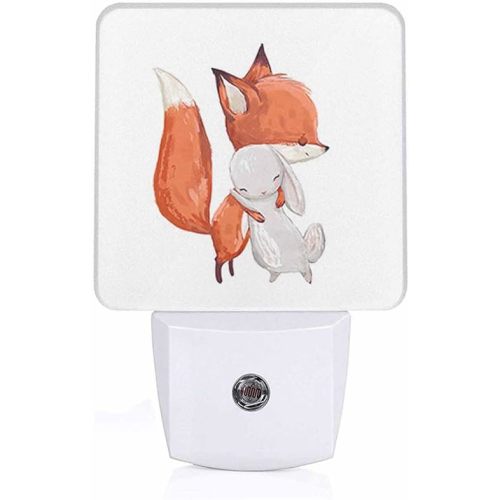 LED Night Light,Fox and Hare LED Night Light Plug into Wall with Dusk to Dawn Light Sensor White Energy Efficient Nightlight for Bedroom Bathroom Hallway Living Room Kitchen