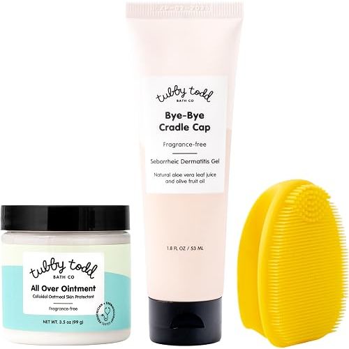 TUBBY TODD Cradle Cap Baby Hair Treatment Kit - Includes Bye-Bye Cradle Cap Gel, Cradle Cap Silicone Brush, & 3.5oz All Over Ointment - Gentle for Babies’ Sensitive Skin