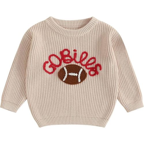KMBANGI Newborn Toddler Boy Girl Football Sweater Go Bills Pullover Knitwear Game Day Warm Sweatshirt Fall Winter Clothes
