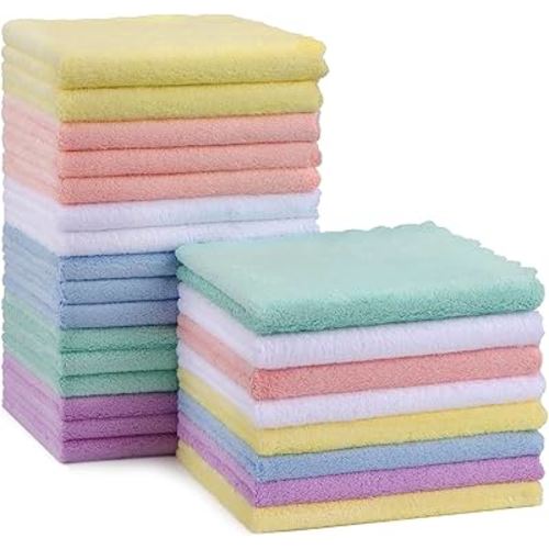 HOMEXCEL Baby Washcloths 24 Pack-Microfiber Baby Bath Face Towel 11.5 x 11.5 Inch Extra Absorbent and Soft Burp Cloth and Wash Cloths for Newborn-Infants and Toddlers-Gentle On Sensitive Skin