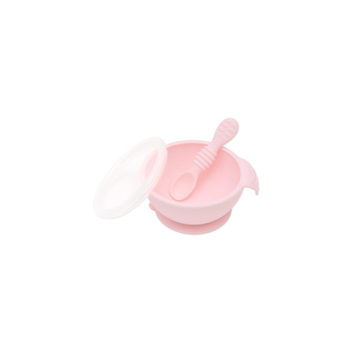Bumkins Silicone First Feeding Set with Lid & Spoon Pink