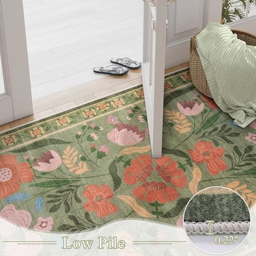 Green Floral Rugs 5x7, Non-Slip Soft Washable Rugs 5x7 for Nursery, Boho Vintage Low-Pile Bedroom Carpet Botanical Colorful Carpet for Living Room Kids Room Dorm Apartment Decor (5x7ft,Green)