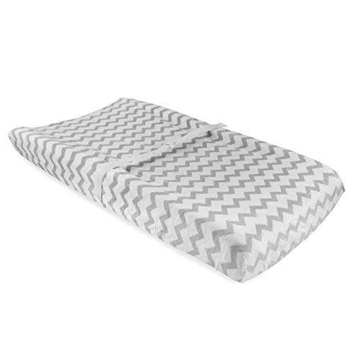 Ely's & Co. Patent Pending Waterproof Plush Change Pad Cover 100% Cotton, no Need for Changing Pad Liner (Grey Chevron)