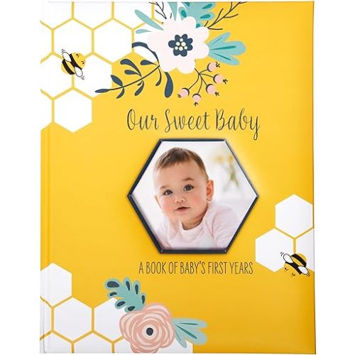 C.R. Gibson Sweet as Can Bee First 5 Years Gender Neutral Baby Memory Book, 8.75" W x 11.3" L with 48 Guided Pages, Multicolor