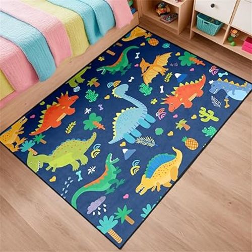 Cartoon Dinosaur Area Rugs for Kids Boys 3D Printed Carpet for Boys Bedroom Home Decor Large Dinosaur Play Rugs, Crystal Polyester Dinosaurs Carpet Rug Mat, 3'×5'