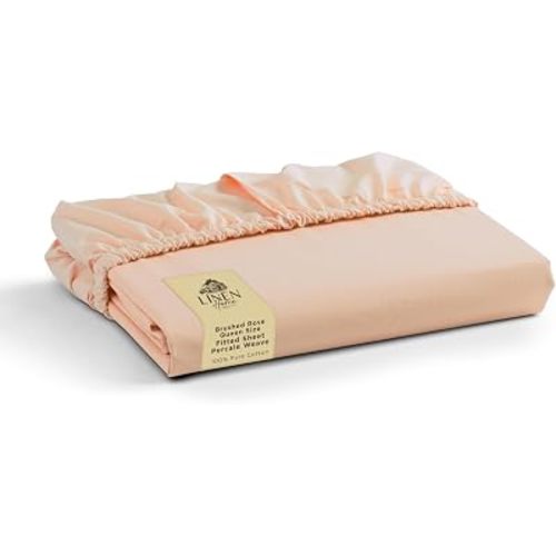 Linen Home Queen Size Fitted Sheet only 100% Cotton Percale, Brushed Rose