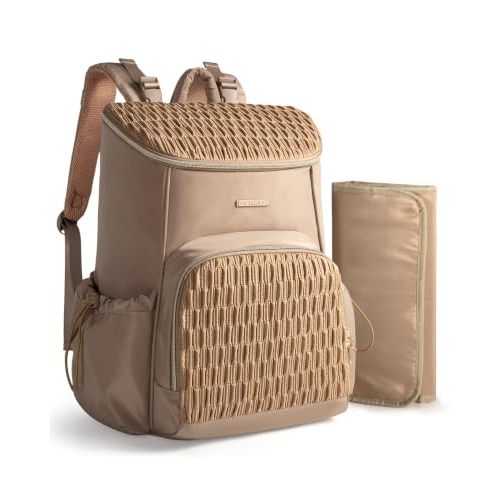 Marscamd Diaper Bag Backpack with Changing Pad, Large Baby Bag, Camel | with Stroller Straps, Insulated Bottle Pockets, Luggage sleeve, for Travel & Labor Delivery