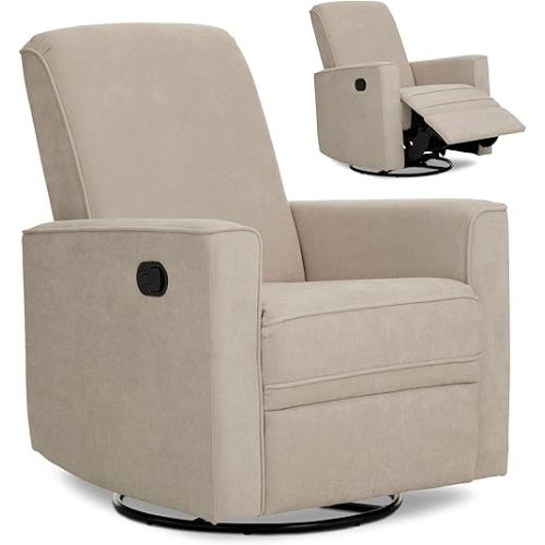 Evolur Raleigh Upholstered Manual Glider Recliner– Rocking & 360° Swivel with Smooth Glide – Greenguard Gold & FSC Certified – Modern Nursery and Living Room Chair in Tan