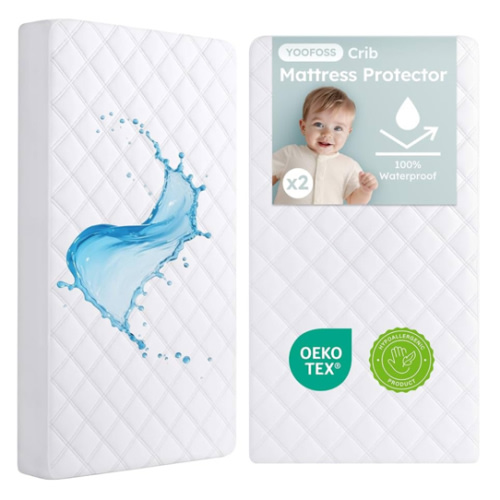 Yoofoss Waterproof Crib Mattress Protector 2 Pack, Quilted Crib Mattress Pad Cover Ultra Soft and Breathable, Machine Washable Toddler Mattress Protector for Standard Baby Crib Size 52''x28''