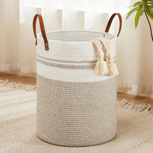 Highland Dunes Woven Rope Laundry Hamper with Handles Durable Storage Basket | Wayfair