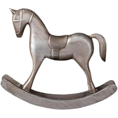 Fenteer Wooden Rocking Horse Statue, Vintage Horse Sculpture Desktop Ornament, Versatile Decorative Figurine for Home Cabinet Table Centerpiece Shelf, Style A Silver