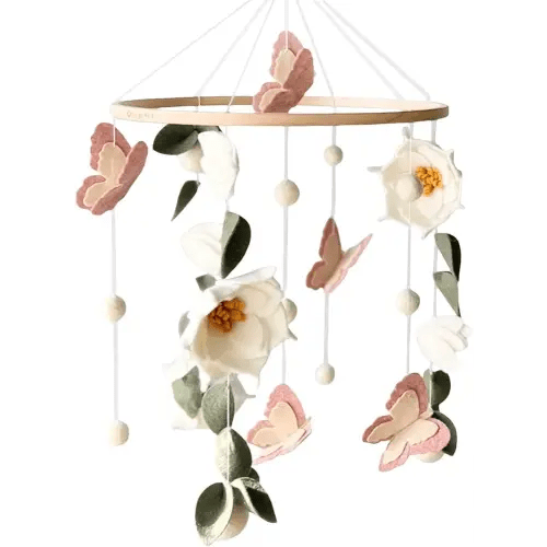 Floral Baby Mobile Nursery Decor Felt Flowers Butterflies Baby Mobile for Crib Boys Girls Boho Style Neutral Baby Gift Hanging for Nursery Decor Accessories