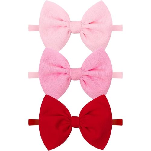 YanJie Baby Hair Bows for Girls Red Pink Newborn Headband Baby Pink Girls Bows Soft Nylon Hair Accessories Infant Toddler 3pcs/pack