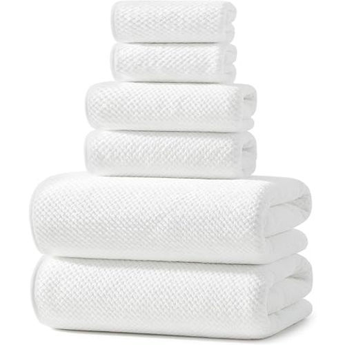 REDKISS Ultra Soft 6 Piece Towel Set, Premium White Towels for Bathroom, Highly Absorbent, Quick Dry, Lightweight Bath Towels Set Collection, Includes 2 Bath Sheets, 2 Hand Towels, 2 Washcloths