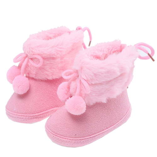 0-18M Baby Girls Pom-Poms Snow Boots Non Slip Soft Sole Toddler First Walker Winter Warm Crib Shoes