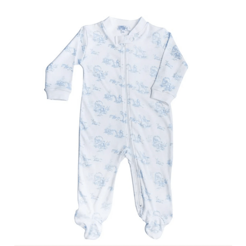 Blue Toile Zipper Footie