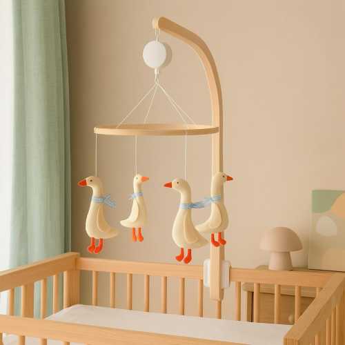 Handmade Felt Duck Baby Mobile: Nursery Crib Decor, Optional Music Box