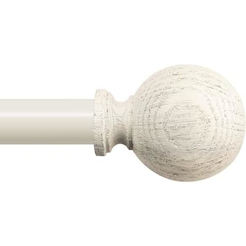 White Wood Curtain Rods for Windows:HTZON 1" Farmhouse Boho Rrustic Wooden Curtain Rod Living Room Bedroom,Decorative Adjustable Antique White Drapery Rods Faux Wood Grain Vintage Distressed,36-88"