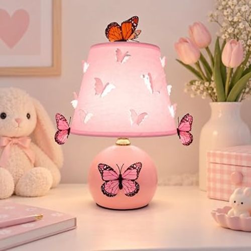3D Butterfly Lamp, Small Pink Table Lamp with DIY Butterfly Decor (Pink)