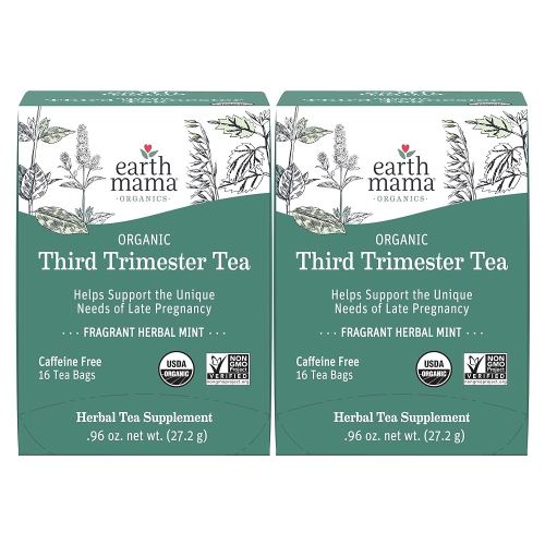 Earth Mama Organic Third Trimester Tea Bags | 100% USDA Organic Herbal Tea for Late Pregnancy Comfort + Childbirth Preparation, 16 Teabags Per Box (2-Pack)