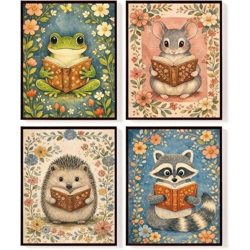 SkyCozy Reading Nook Decor, Woodland Animal Reading Wall Art Posters