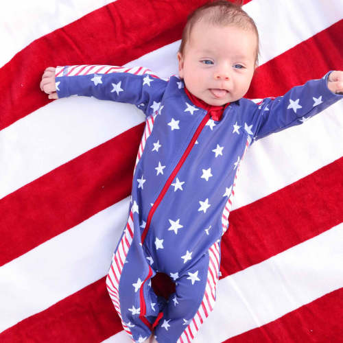Long Sleeve Rash Guard Swim Romper Full Length | Star-Spangled Summer